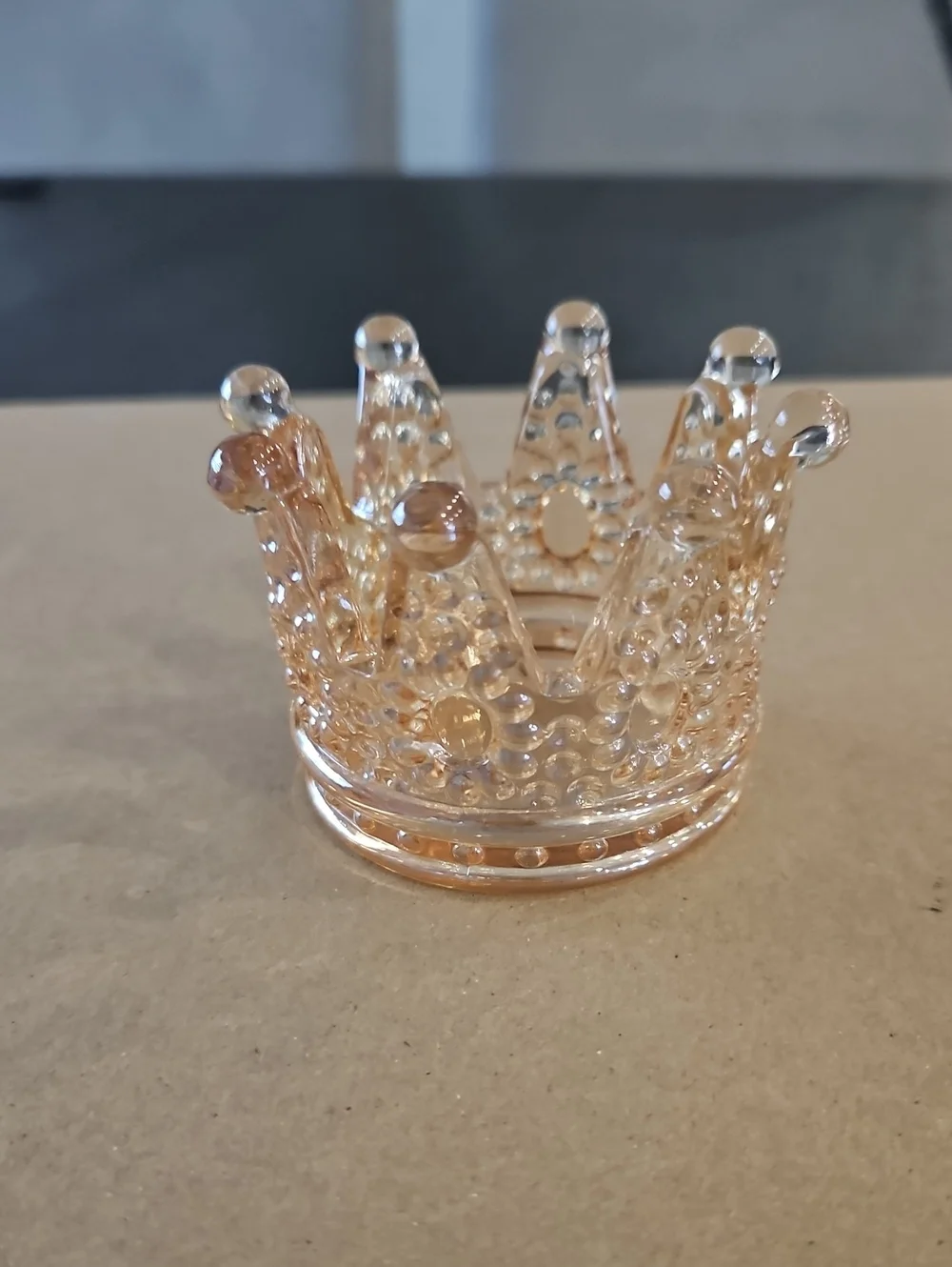 12 Pcs Glass Crown Tealight Holder - Gold/amber Color